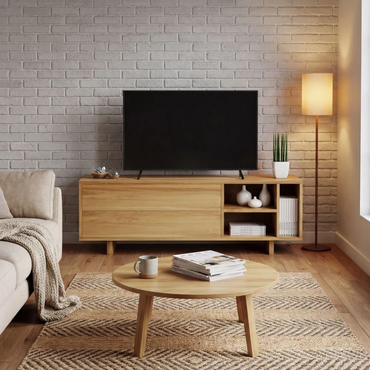 Dębowa szafka RTV z szufladami i miejscem na dekoder, telewizor, konsole. Szafka RTV SLIM